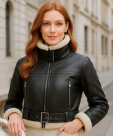 Comprar jaqueta de couro feminina preto com forro pelinho gola alta motociclista inverno em promoção ZARA